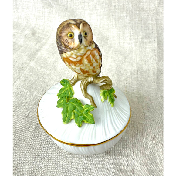 Vintage Saw-Whet Owl by Maruri Trinket Box Porcelain 3" Tall - Picture 3 of 10